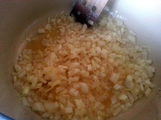 Saute onion in butter and olive oil