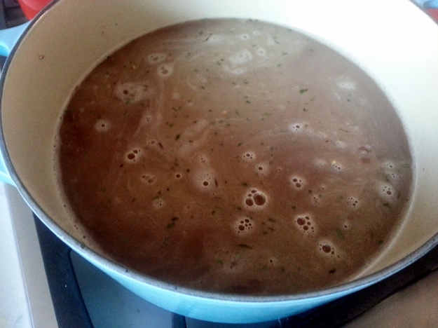 Add water and bring to a boil. Cover, turn heat down to medium/low and simmer until water has absorbed.